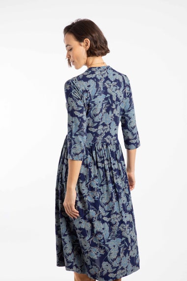Weird Fish True Blue Hellen Printed Crepe Shirt Dress