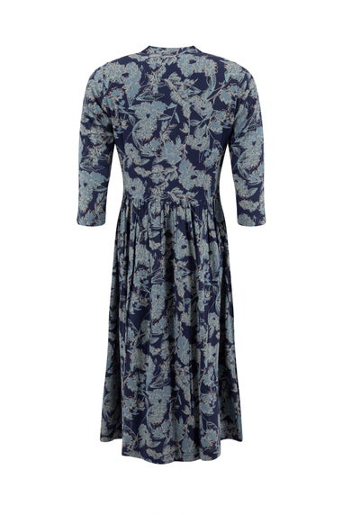 Weird Fish True Blue Hellen Printed Crepe Shirt Dress