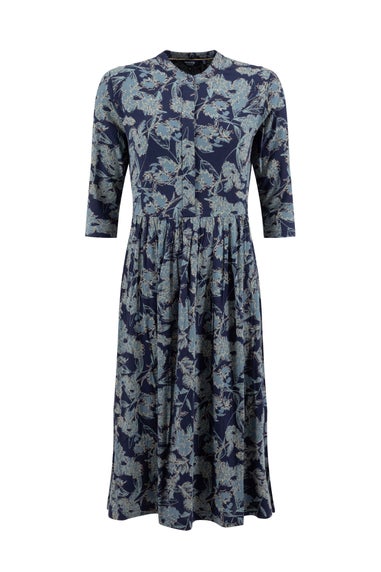 Weird Fish True Blue Hellen Printed Crepe Shirt Dress