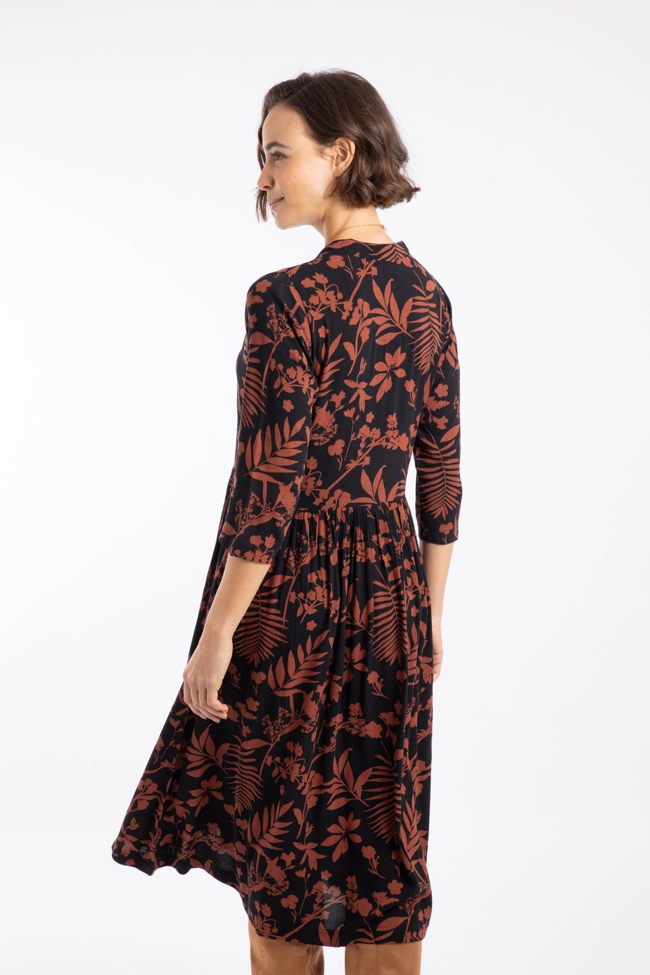 Weird Fish Bitter Chocolate Hellen Printed Crepe Shirt Dress