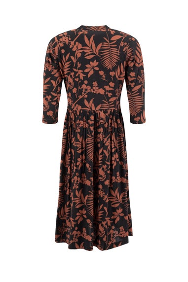 Weird Fish Bitter Chocolate Hellen Printed Crepe Shirt Dress