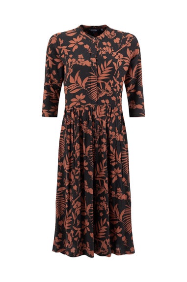 Weird Fish Bitter Chocolate Hellen Printed Crepe Shirt Dress