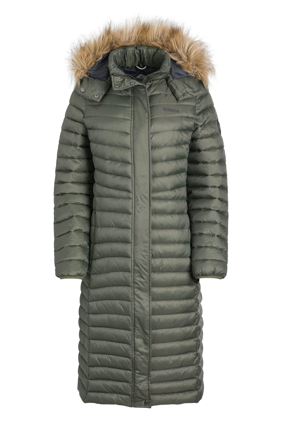 Weird Fish Deep Lichen Green Kempley Lightweight Padded Midline Hooded Jacket