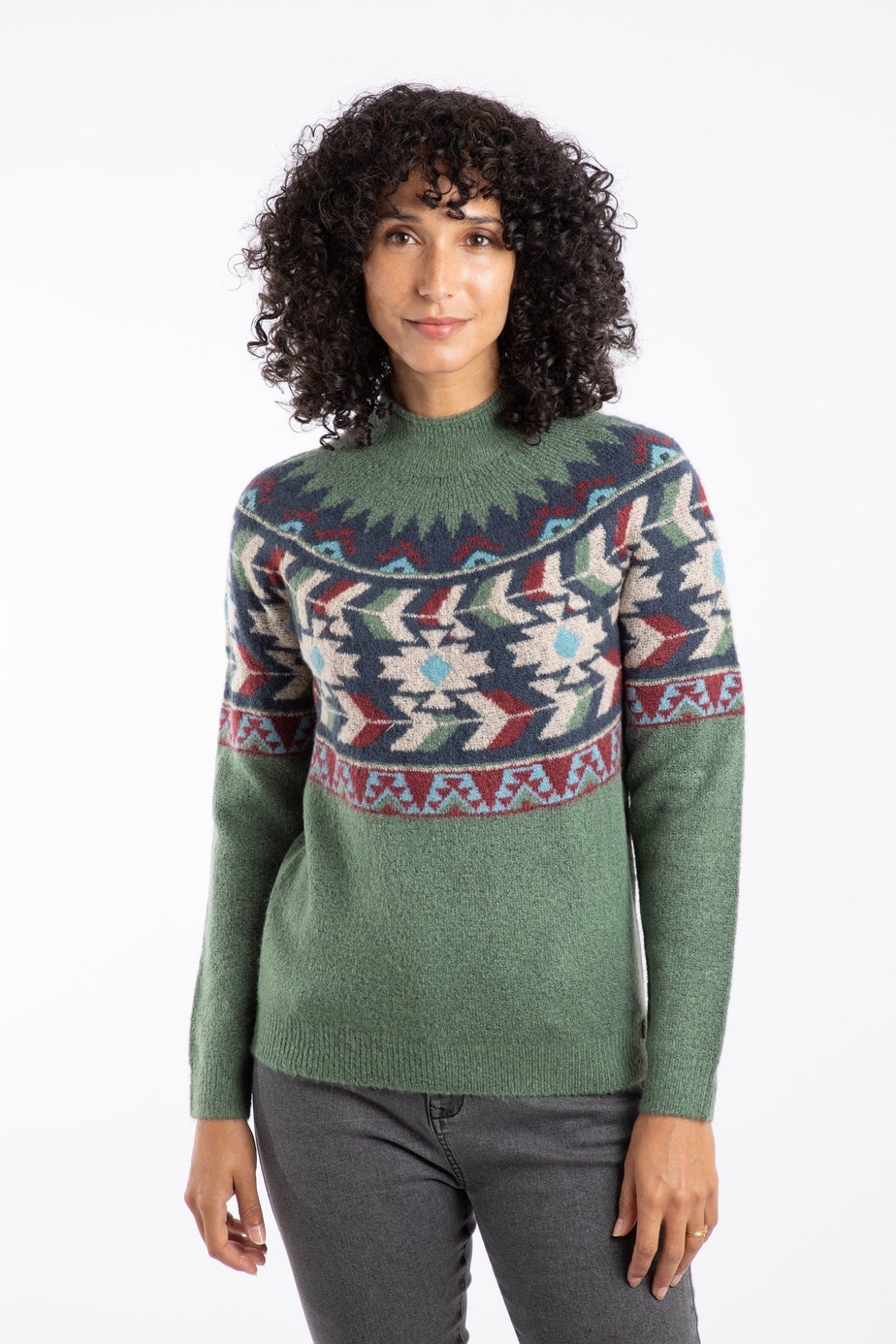 Weird Fish Army Green Arelia Ikat Knitted Jumper