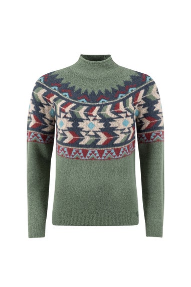Weird Fish Army Green Arelia Ikat Knitted Jumper