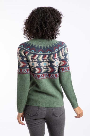 Weird Fish Army Green Arelia Ikat Knitted Jumper