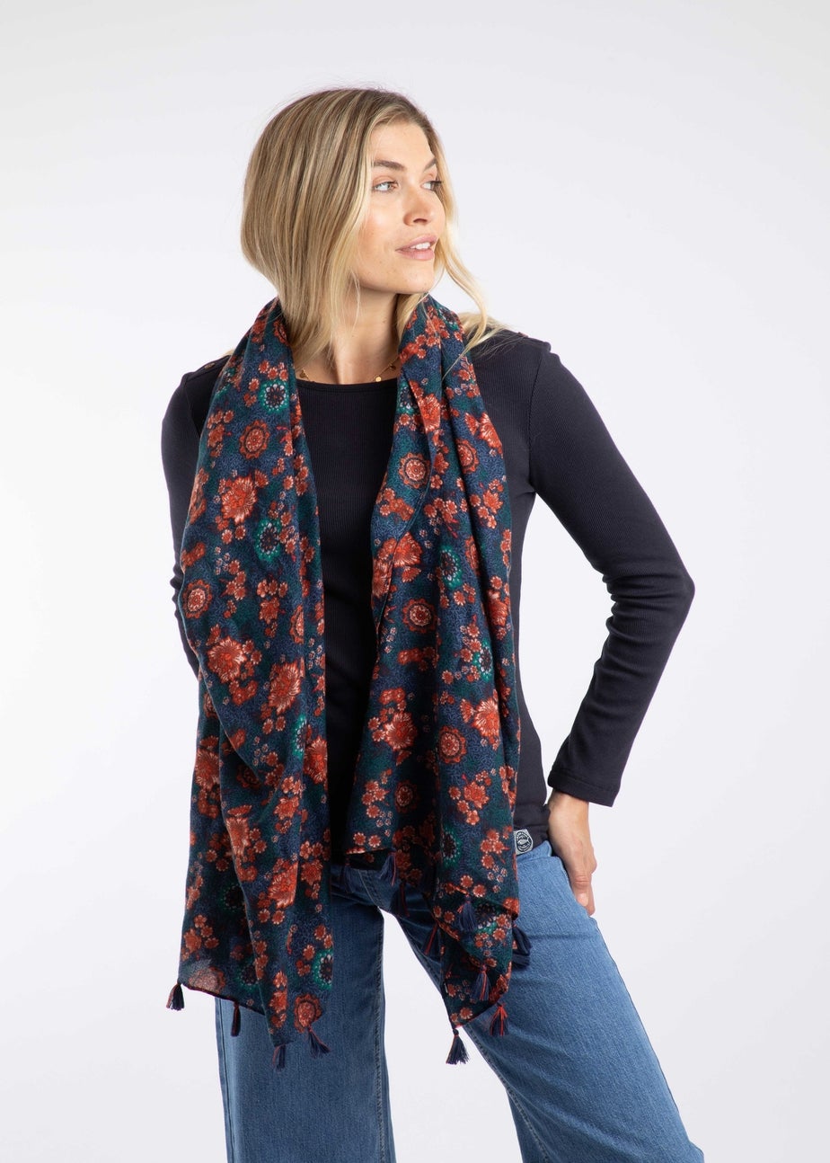 Weird Fish Dark Blue Marelia Printed Scarf