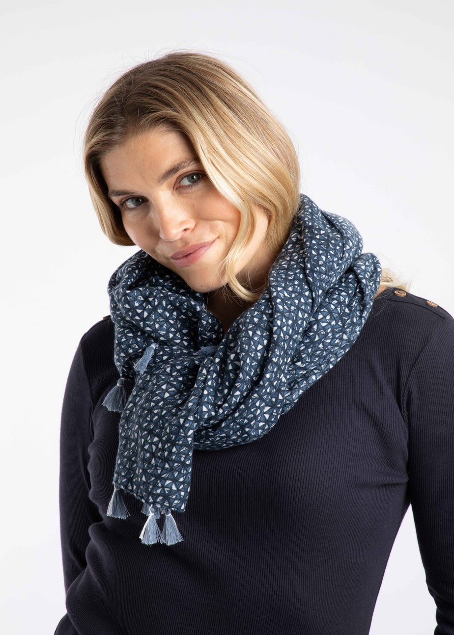 Weird Fish Navy Marelia Printed Scarf