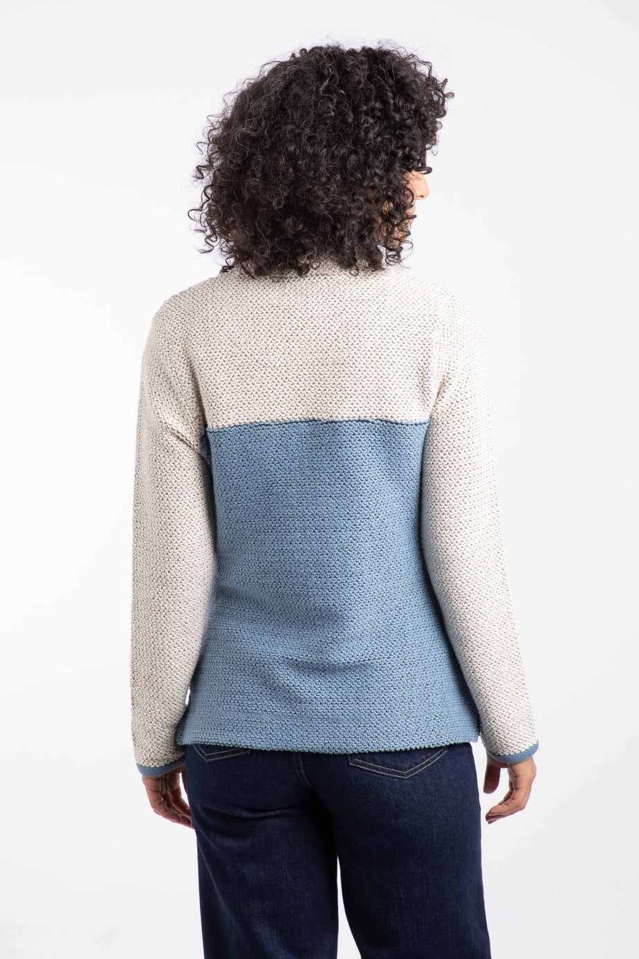 Weird Fish Denim Blue Isla 1/4 Zip Colour Block Macaroni