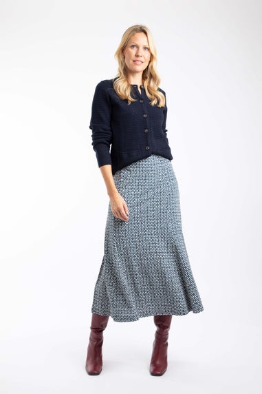 Weird Fish Navy Ares Printed Jersey A-Line Maxi Skirt