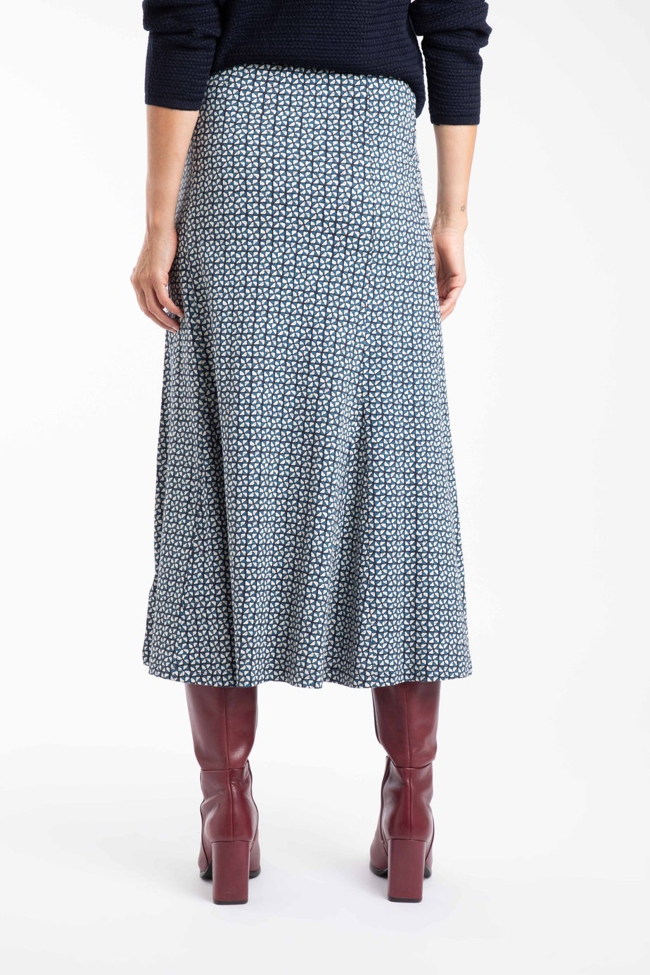 Weird Fish Navy Ares Printed Jersey A-Line Maxi Skirt