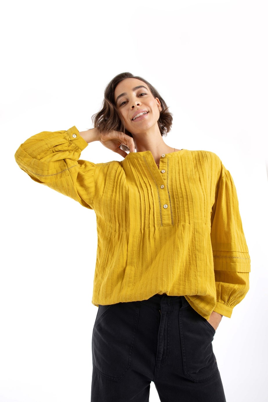 Weird Fish Antique Moss Skyler Seersucker Cotton Blouse