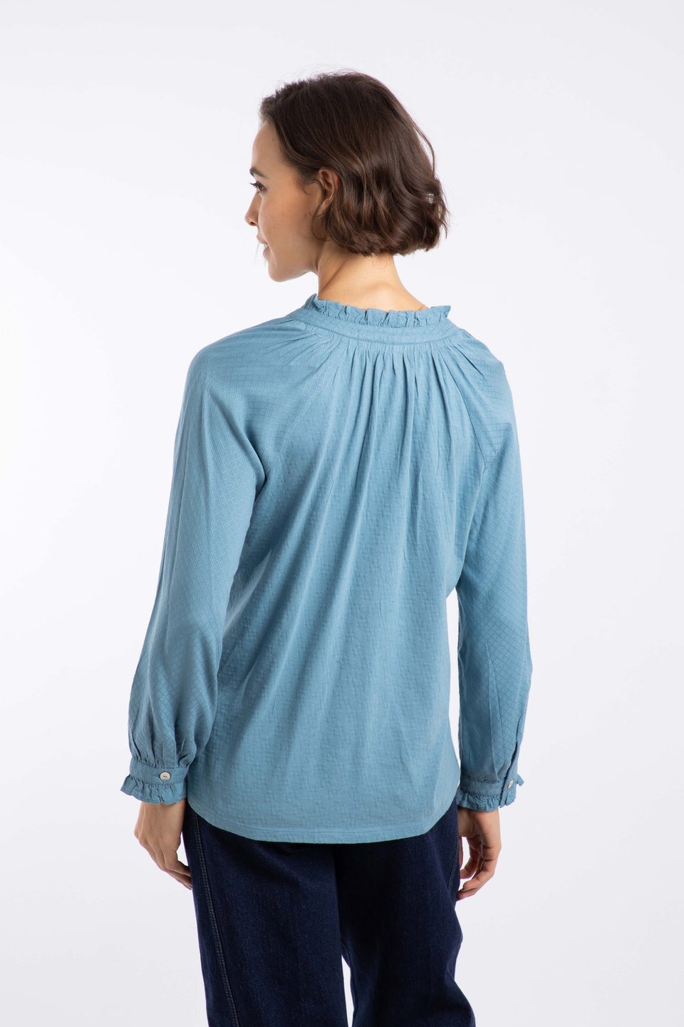 Weird Fish Lake Blue Donna Frilly Edge Dobby Shirt
