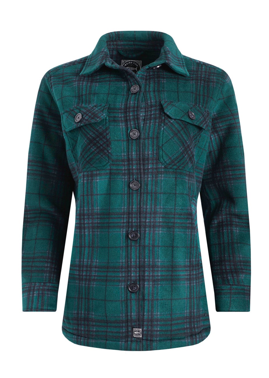 Weird Fish Cedar Green Autumn Check Fleece Shacket