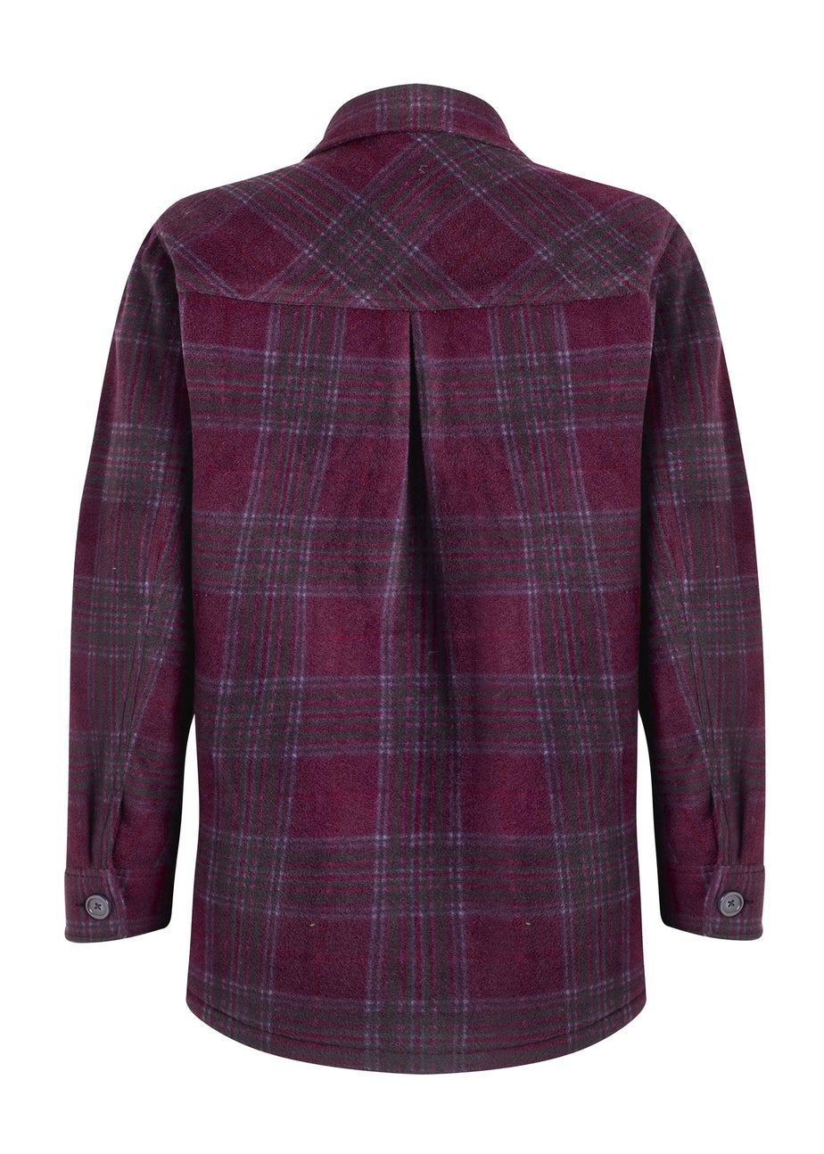 Weird Fish Aubergine Autumn Check Fleece Shacket