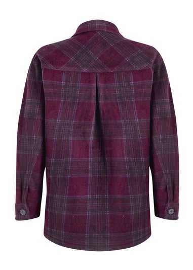 Weird Fish Aubergine Autumn Check Fleece Shacket