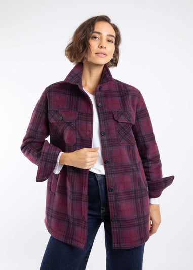 Weird Fish Aubergine Autumn Check Fleece Shacket