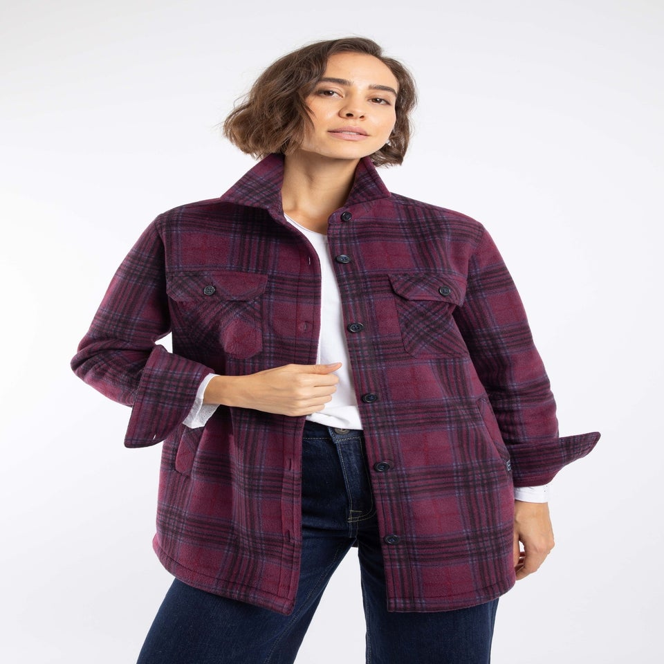 Weird Fish Aubergine Autumn Check Fleece Shacket