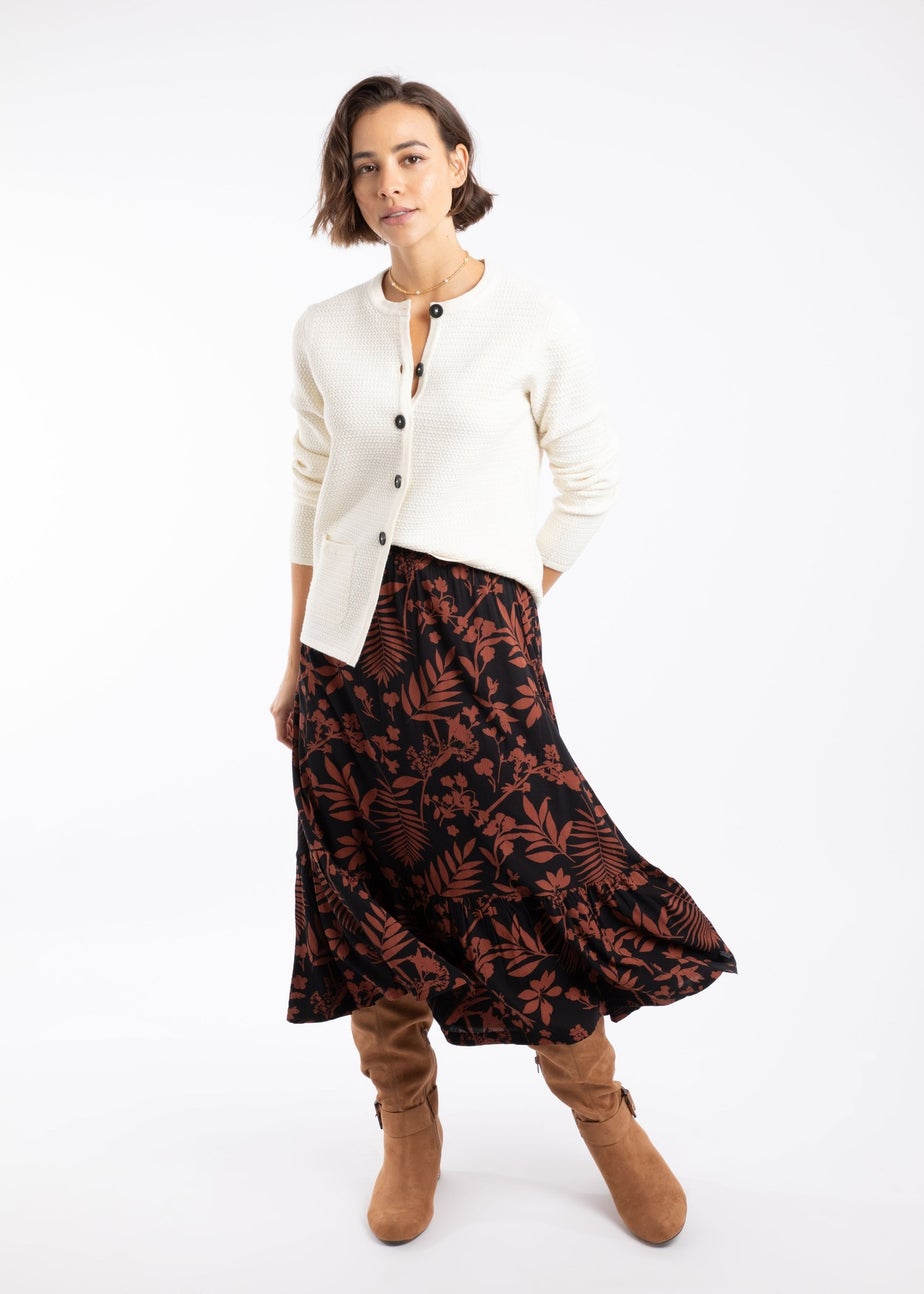 Weird Fish Bitter Chocolate Minnerve Tiered Printed Midi Skirt