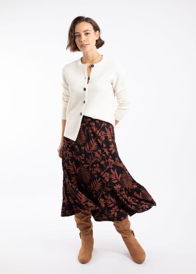 Weird Fish Bitter Chocolate Minnerve Tiered Printed Midi Skirt