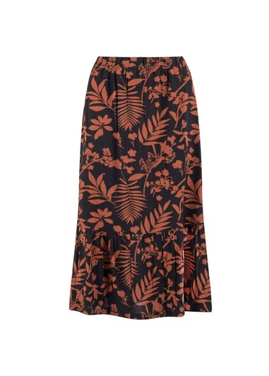 Weird Fish Bitter Chocolate Minnerve Tiered Printed Midi Skirt