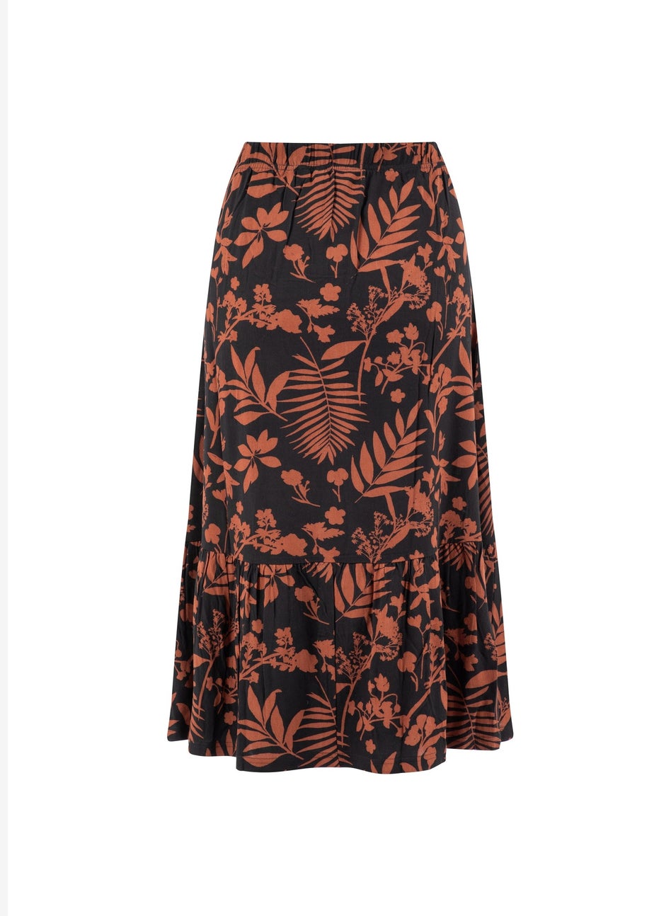 Weird Fish Bitter Chocolate Minnerve Tiered Printed Midi Skirt