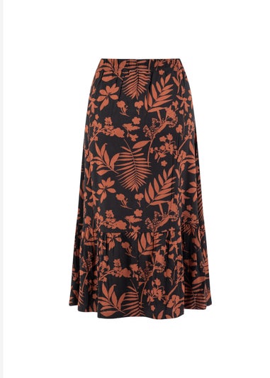 Weird Fish Bitter Chocolate Minnerve Tiered Printed Midi Skirt