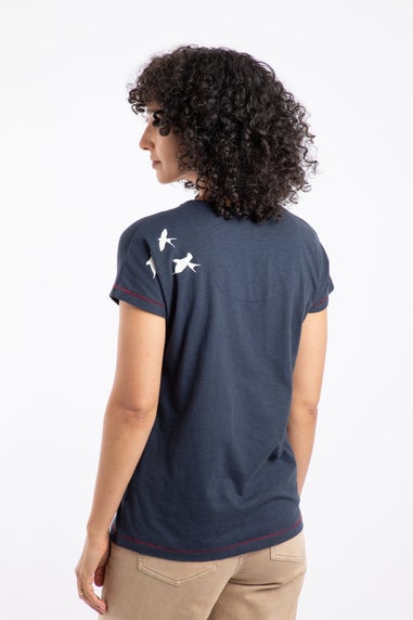 Weird Fish Navy Swirling Swallows Printed Graphic T-Shirt