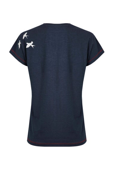 Weird Fish Navy Swirling Swallows Printed Graphic T-Shirt