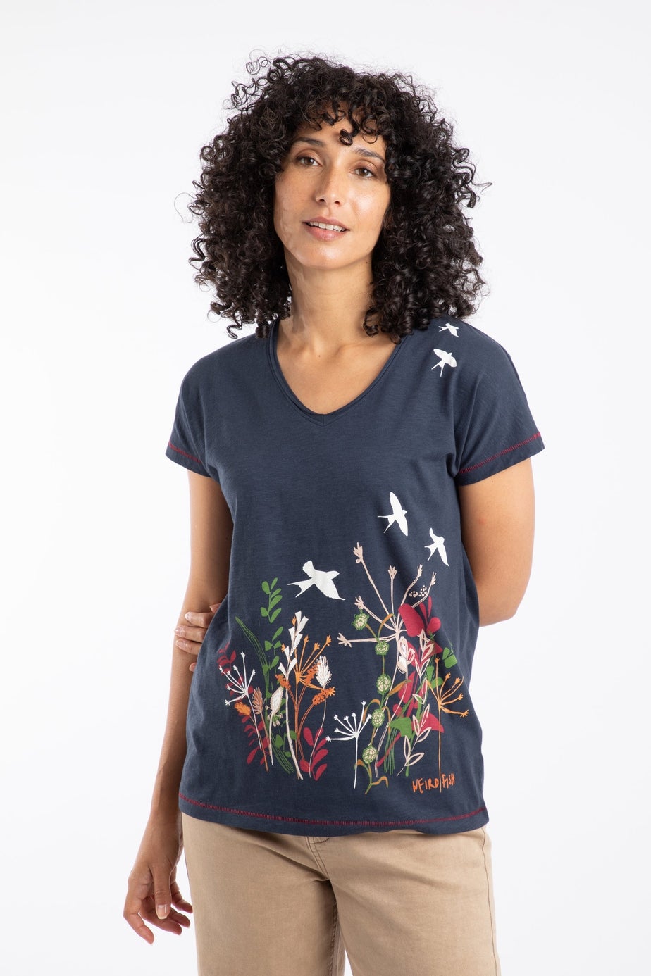 Weird Fish Navy Swirling Swallows Printed Graphic T-Shirt