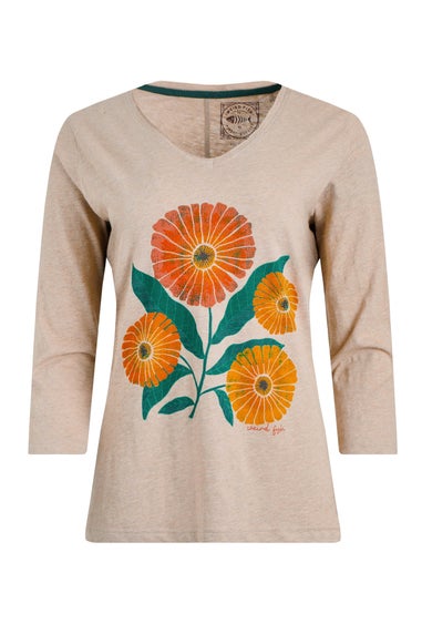 Weird Fish Sand Dune Flower Power Front Print 3/4 Sleeve Graphic T-Shirt