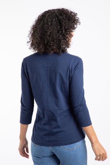 Weird Fish Navy Flower Power Front Print 3/4 Sleeve Graphic T-Shirt