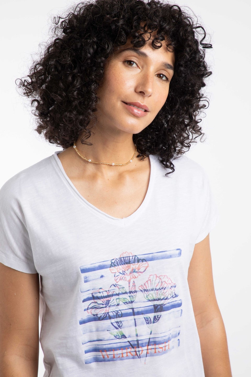 Weird Fish White Watercolour Flower Front Print Graphic T-Shirt