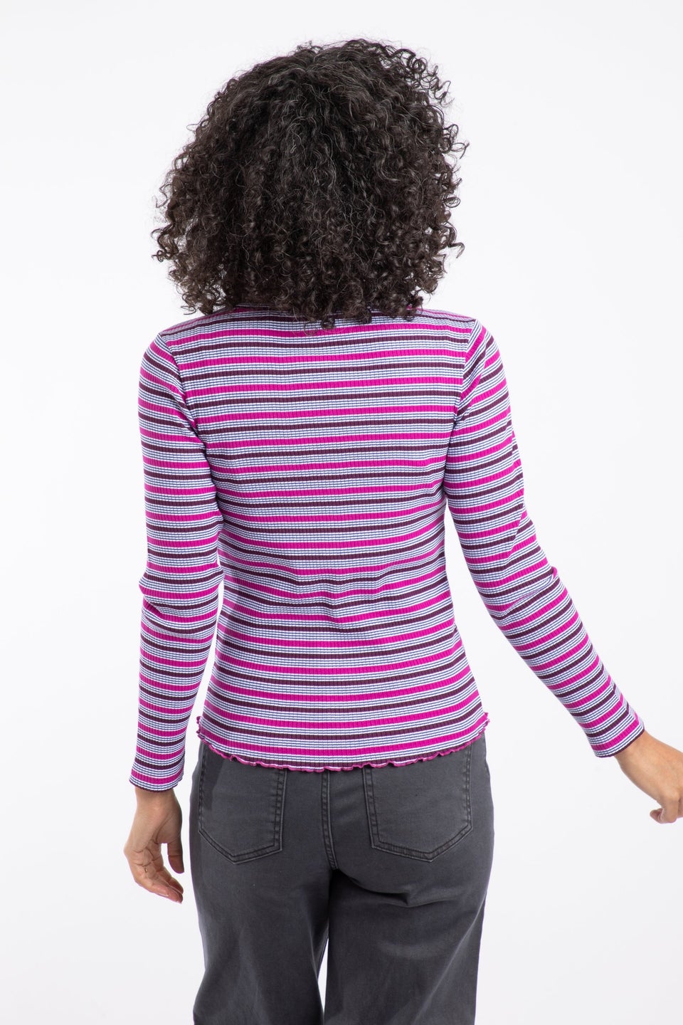Weird Fish Fuchsia Punch Thorne Ribbed Striped Long Sleeve Top