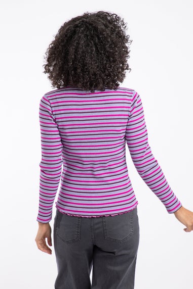 Weird Fish Fuchsia Punch Thorne Ribbed Striped Long Sleeve Top