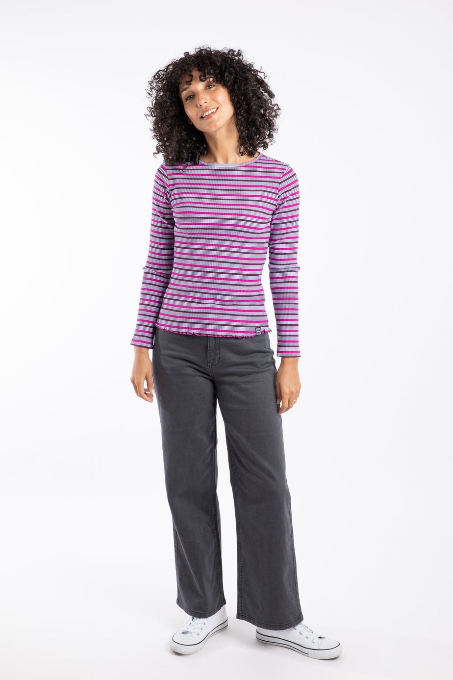 Weird Fish Fuchsia Punch Thorne Ribbed Striped Long Sleeve Top