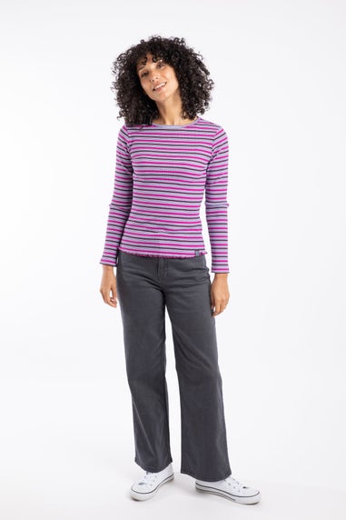 Weird Fish Fuchsia Punch Thorne Ribbed Striped Long Sleeve Top