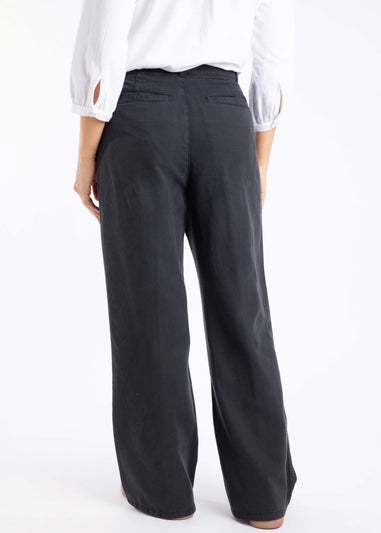Weird Fish Navy Farida Wide Leg Trousers