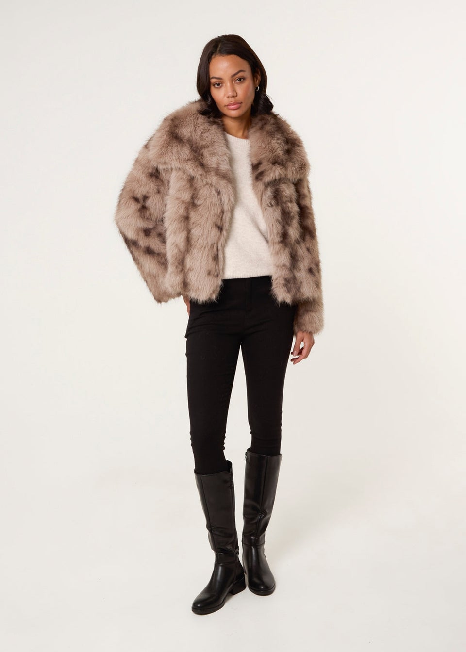 Blue Vanilla Beige Faux Fur Coat