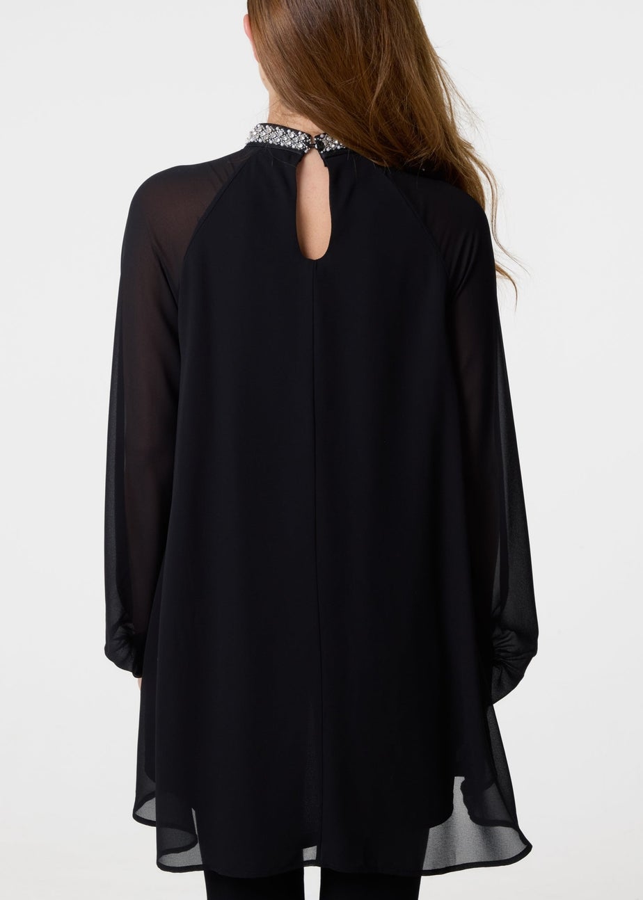 Blue Vanilla Black Embellished Collar Tunic Top