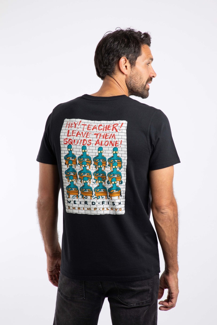 Weird Fish Black Hey Teacher Back Print Artist T-Shirt