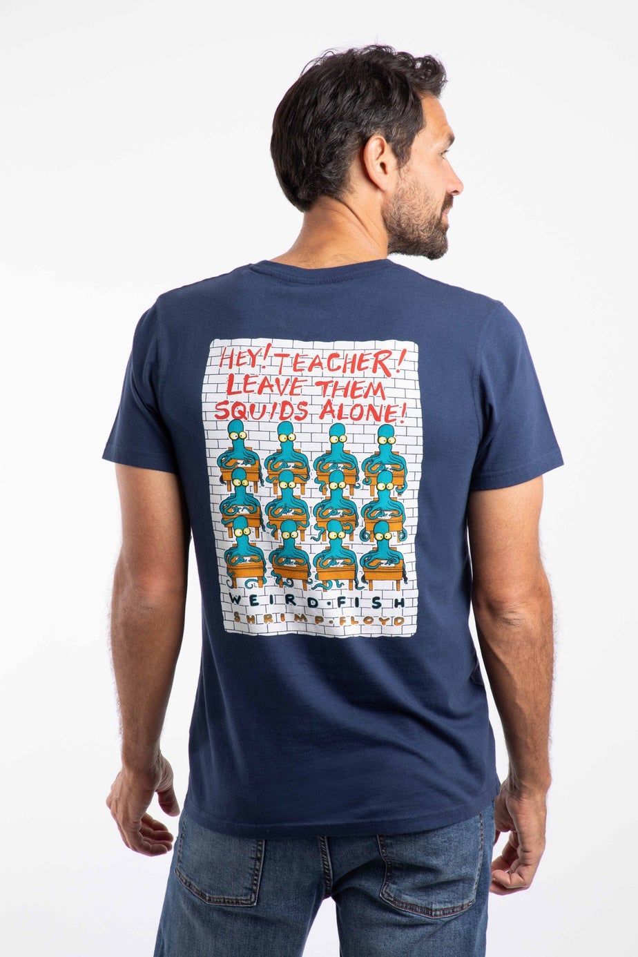 Weird Fish Dark Blue Hey Teacher Back Print Artist T-Shirt