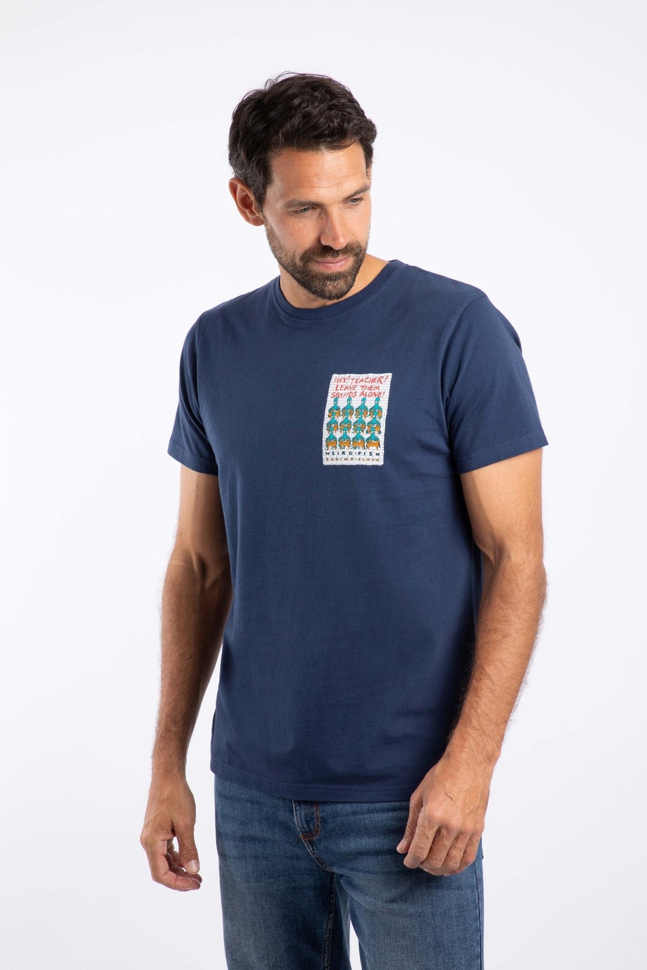 Weird Fish Dark Blue Hey Teacher Back Print Artist T-Shirt