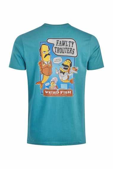 Weird Fish Deep Teal Fawlty Trouters Back Print Artist T-Shirt