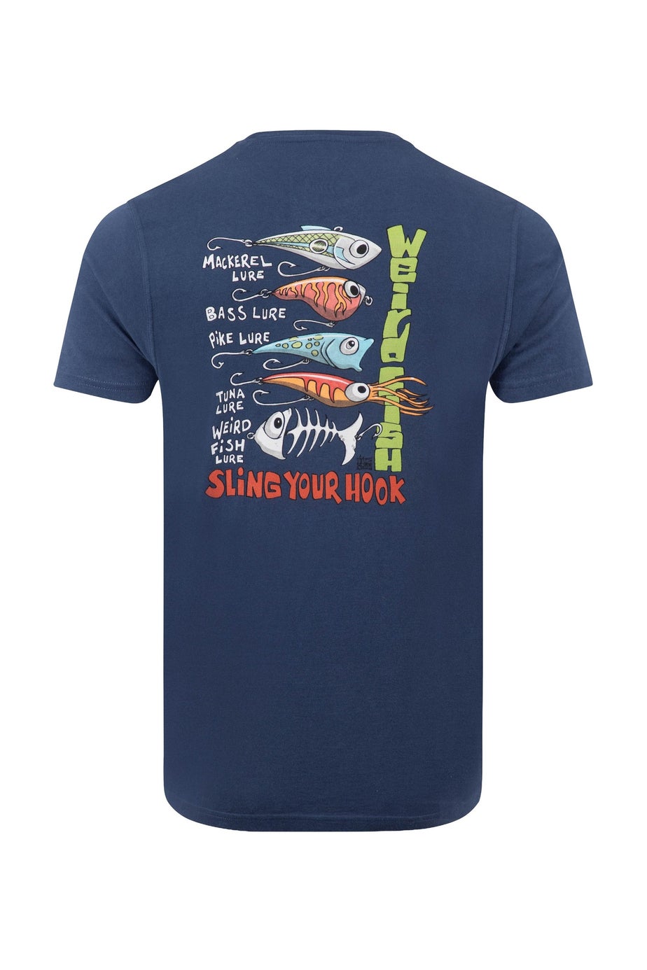 Weird Fish Dark Blue Sling Your Hook Back Print Artist T-Shirt