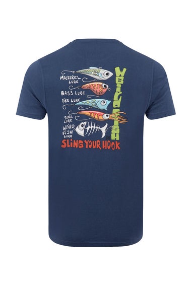Weird Fish Dark Blue Sling Your Hook Back Print Artist T-Shirt