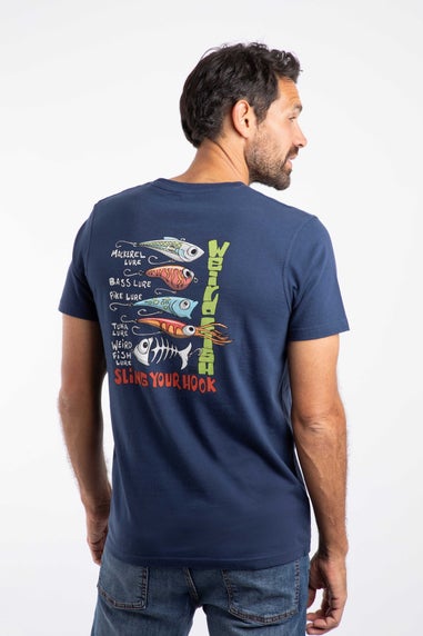 Weird Fish Dark Blue Sling Your Hook Back Print Artist T-Shirt