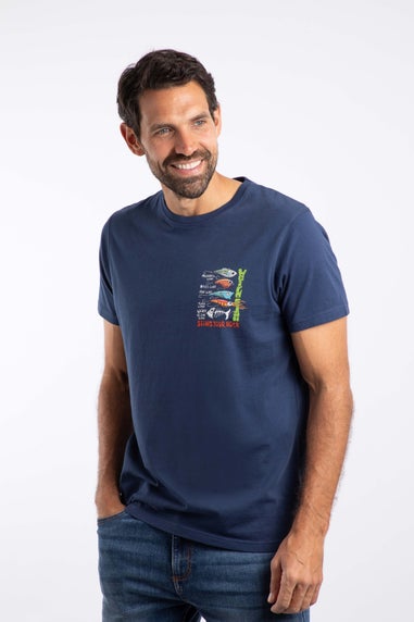 Weird Fish Dark Blue Sling Your Hook Back Print Artist T-Shirt