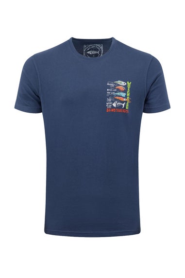 Weird Fish Dark Blue Sling Your Hook Back Print Artist T-Shirt