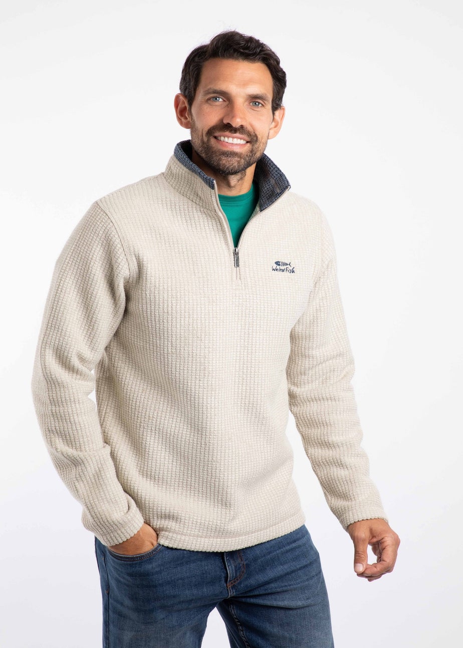 Weird Fish Ecru Newark 1/4 Zip Grid Fleece